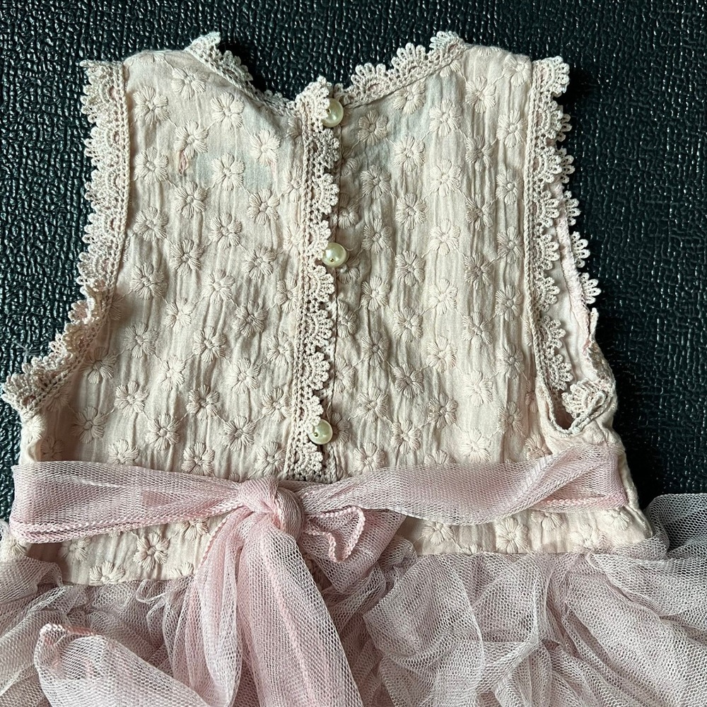 AiniBabe Girls Dusty Rose Tulle Ruffle Tutu Dress Floral Lace Pearl Button 110 - Picture 4 of 9
